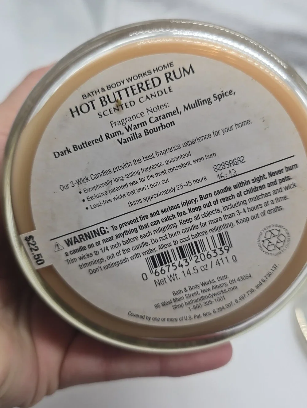 WHITE BARN 3-Wick Scented Bath & Body Works Candle HOT BUTTERED RUM 14.5 oz NEW - Picture 4 of 5